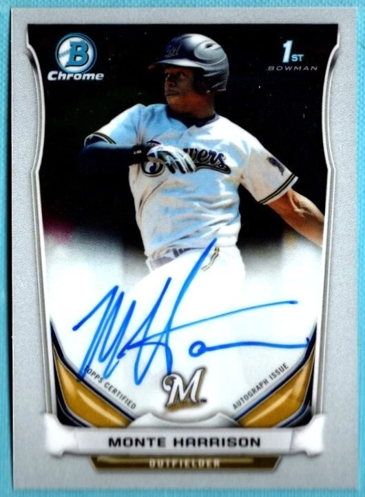 2014  Bowman Draft Chrome Autograph Rookie Auto   Monte Harrison Card #  BCA-MH - Image 1 of 1