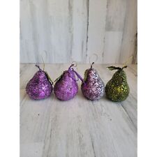 Glitter pear sequin ornament purple fruit Xmas set