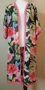 NWT LULAROE S CHLOE BOHO KIMONO CHIFFON SWIMSUIT COVERUP TROPICAL FLORAL BEACH - Picture 1 of 7