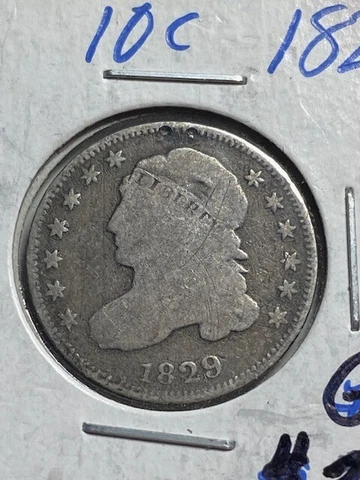 1829 Capped Bust Dime, Nice Early Type Coin, Free shipping Cover