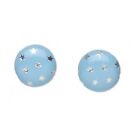 Vegan Faux Leather Round 15mm Button Post Earrings Blue w Silver Metallic Stars
