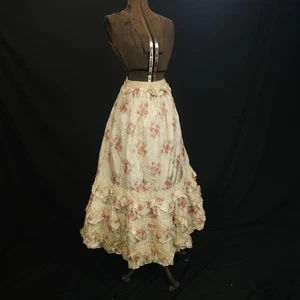 Antique Victorian Edwardian Floral Taffeta Skirt Asis Ruffle Lace Petticoat Rare - Picture 1 of 18