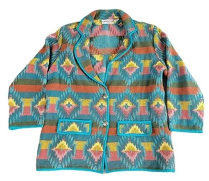 Aztec Navajo Blanket Jacket Womens Large Bedford Fair LP Southwest Western VTG - Picture 1 of 9