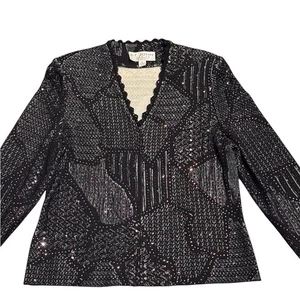 St John Evening Black Sequin Zip Up Blazer Size 4 - Picture 1 of 10