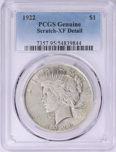 1922 Peace Silver Dollar PCGS Genuine XF Details - Imagen 1 de 2