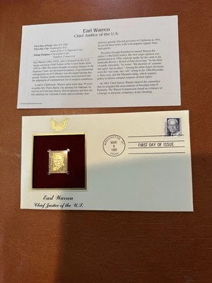 EARL WARREN 美国法官 FDC 22K 金箔 1992 年邮票首日发行 — 第 1/4 张图片