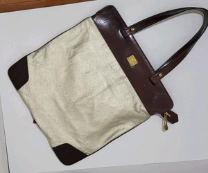 Burberry Lg Gold Canvas Shoulder Bag - Tote w/ Brown Leather Trim Gold Hardware - Bild 1 von 16