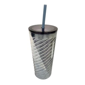 Starbucks Glass Swirl Cold Cup Tumbler 16oz Blue Lid & Straw Textured NEW - Picture 1 of 7