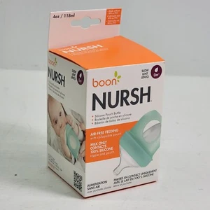 Boon Nursh Reusable Silicone Pouch Baby Bottle for Air Free Feeding 4oz Aqua 0m - Picture 1 of 4