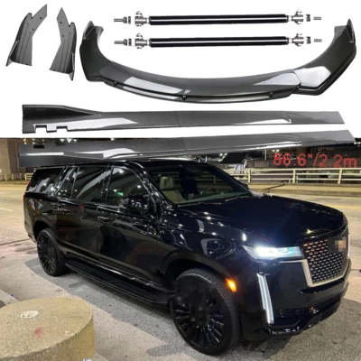 For Cadillac Escalade Carbon Fiber Front Bumper Lip Spoiler 86.6" Side Skirt Kit Foto 1 de 4