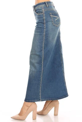 Women's Juniors/Plus Size Long A-Line Stretch Denim Maxi Skirt - Image 1 of 4