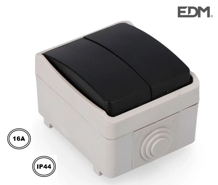 EDM DOPPIO INTERRUTTORE COMMUTATORE DA MURO FISSAGGIO ESTERNO PROTEZIONE IP44