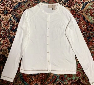 EASEL WOMEN WHITE COTTON EMBROIDERED BUTTON RAGLAN CARDIGAN SUMMER SWEATER TOP S - Picture 1 of 3