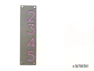 Modern House Numbers, Concrete with Purple Acrylic - Vertical 2 - Sign Plaque - Picture 1 of 7