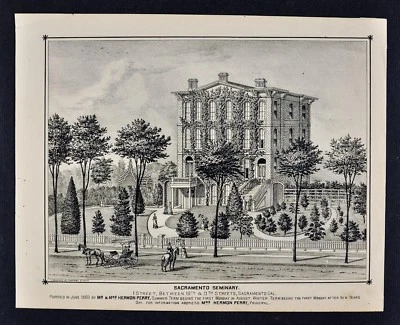 1880 Thompson Print Sacramento Seminary on I Street - Victorian House California Foto 1 de 2