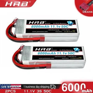 2pcs HRB 11.1V 3S 6000mAh Lipo Battery Deans for Drone Car Truck Helicopters FPV - Picture 1 of 7