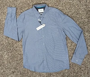 PASSPORT Men's NEW Long Sleeve Shirt Size Large Blue White Pen Stripe Button Up - Picture 1 of 8
