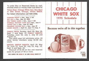 1975 CHICAGO WHITE SOX  Falstaff  Regular Season  POCKET SCHEDULE  EX-MINT - Picture 1 of 1