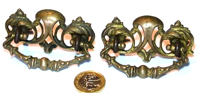 SPLENDID PAIR ANTIQUE CHEST/DRAWER PULL HANDLE ORMOLU/BRASS FRENCH ROCOCO - Image 1 of 4