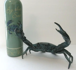 Blue Crab Cast Iron Patina Color Uncommon & Decor Bottle Beach Sea FUN Vintage - Picture 1 of 8