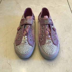 Skechers Mädchen Größe 5 Rosa Rose Zebra Glitzer Schuhe Slipper Sneaker - Bild 1 von 5