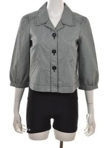 Ann Taylor LOFT Womens Jacket Size 4 Black Striped Basic Swing 3/4 Sleeve Cotton - Picture 1 of 5
