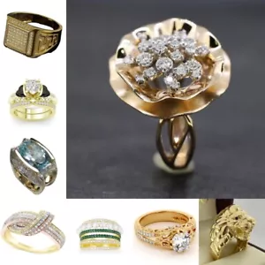 Fashion Size 6-12 Brass White Zircon Alloy Wedding Inlay Diamond Men Women Rings - Bild 1 von 20