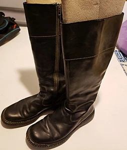 Vintage BORN Riding Boots Heavy Leather Motorcycle Knee High Womens 7 - Picture 1 of 10