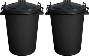 2 x 50 Litre Heavy Duty Plastic Rubbish Refuse Bin Waste Dustbin Locking Lid 50L - Picture 1 of 1