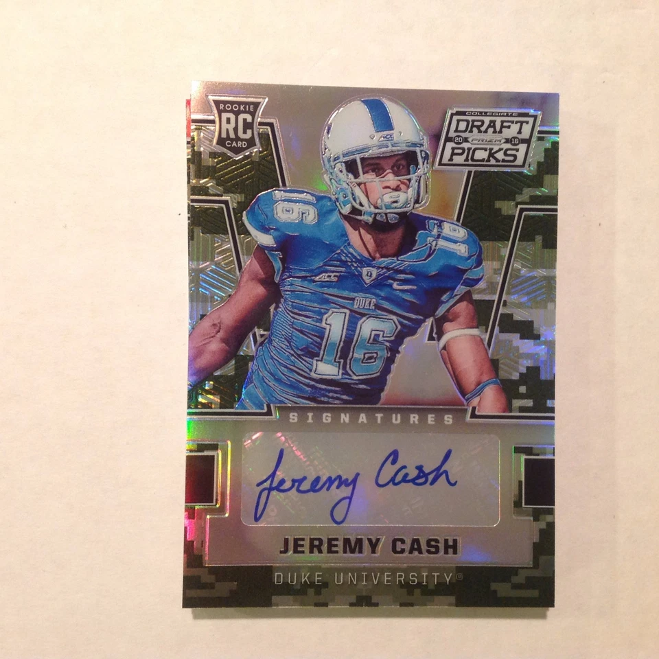 JEREMY CASH #202  DUKE Panthers 046/199 made RC Auto 2016 PRIZM DRAFT CAMO - Image 1 of 1