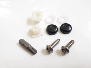 UNIVERSAL LICENSE PLATE SECURITY SCREWS STAINLESS WITH SNAP CAPS OEM HARDWARE - Picture 1 of 2