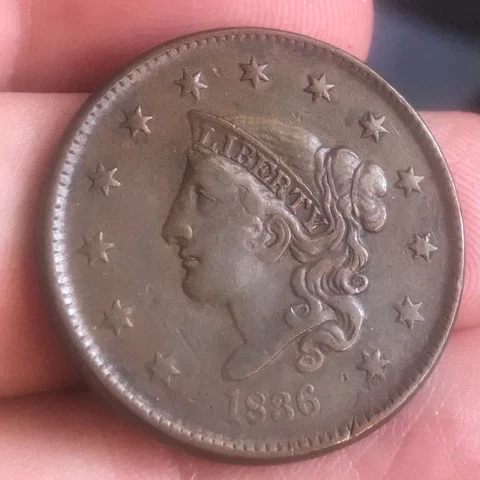 1836 coronet head large cent , nice XF , Scarce Cover