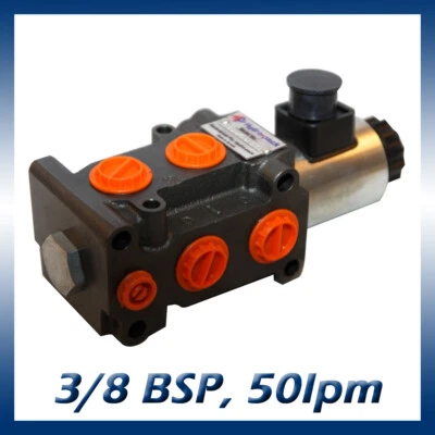 6 Port Hydraulic Diverter / Selector Valve 3/8 Ports, 50l/min, 315bar 12v or 24v - Image 1 of 2