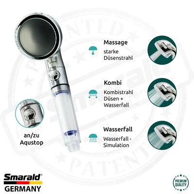 Handbrause Duschkopf  Duschfilter austauschbar multifunktional Aquastop Chrom - Bild 1 von 4