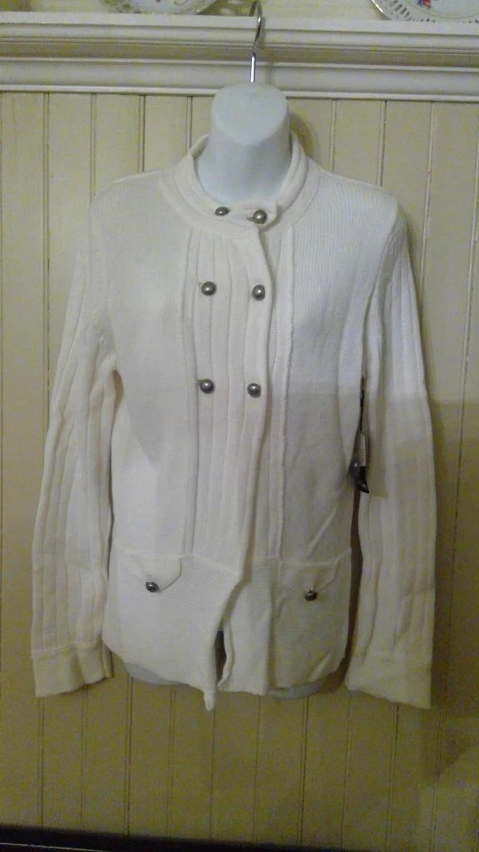 Suéter Dolce Cabo Algodón Blanco Doble Botón Talla L Nuevo con Etiquetas Foto 1 de 1