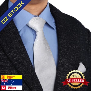 Tie Handkerchief Set For Men Silver Paisley Necktie Marriage Epoint C.B.B.I.010 - Picture 1 of 3
