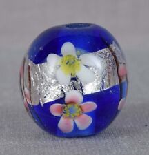 Japanese glass OJIME tombodama FLOWERS & silver foil