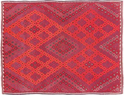 Afghan Kelim Soumakh Ghalmuri Teppich 200x300 Handgewebt Rot Geometrisch b - Bild 1 von 4