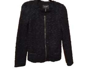 ISABEL MARANT Small Black + Blue Boucle Tweed Leather Trim Zip Jacket - Bild 1 von 3