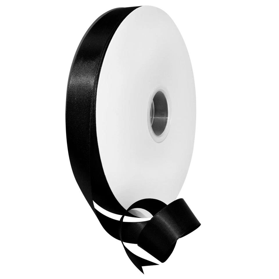 100 yds Black Recycled Polyester RPET Double FACE Satin Ribbon 7/8 inch - Image 1 of 1
