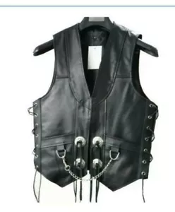 Herren Schwarz Original Rindsleder Weste Kette Concho Motorrad Biker Weste Neu - Bild 1 von 3