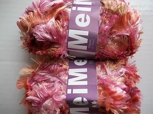 MeiMei Fancy Knitting Yarn, eyelash boa, pink/beige/mauve tones, lot of 2 - Picture 1 of 2