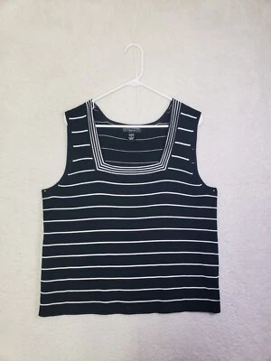 Camiseta sin mangas tejida B viscosa a rayas negras Cable & Gauge para mujer 1X Foto 1 de 4