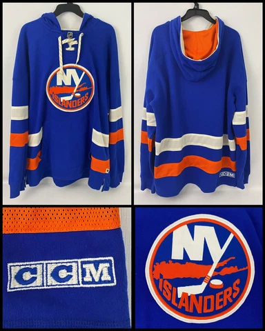 NWT Men's New York ISLANDERS Blue Pullover NHL CCM Sweatshirt HOODIE Big LOGO Cover