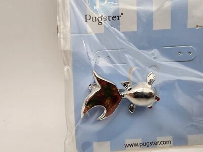 Broche Pugster Silver Fish Foil Glass acentuado con pedrería Foto 1 de 4