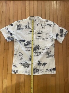Camisa Hawaiana Palmwave Adulto Grande Azul Blanco Isla Hawaiana Mapa Pez Palma - Imagen 1 de 5