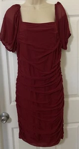 TECREW Women's Mesh Short Sleeve Square Neck Ruched Bodycon Dress Wine XLarge - Picture 1 of 5