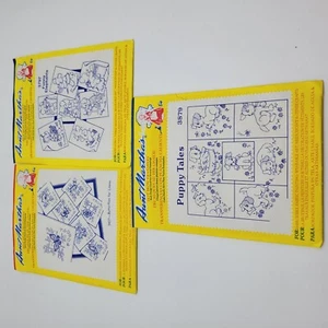 3 Aunt Martha's LOT hot iron transfers Puppy Tale Funny Elephants Days Butterfly - Picture 1 of 8