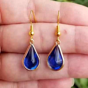 14k Gold Australian Crystal Blue Sapphire Earrings Sapphire Raindrop Earrings - Foto 1 di 5
