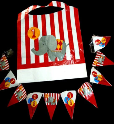 1er CUMPLEAÑOS GUIRNALDA Y BAB Circo Hora FELIZ CUMPLEAÑOS Fiesta Decoración ELEFANTE Foto 1 de 4